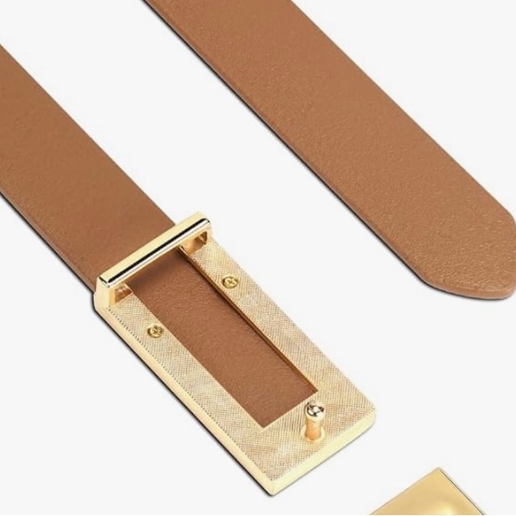 Women’s Leather Belt - Khaki Colour with Gold Buckle - Picture 3 of 5